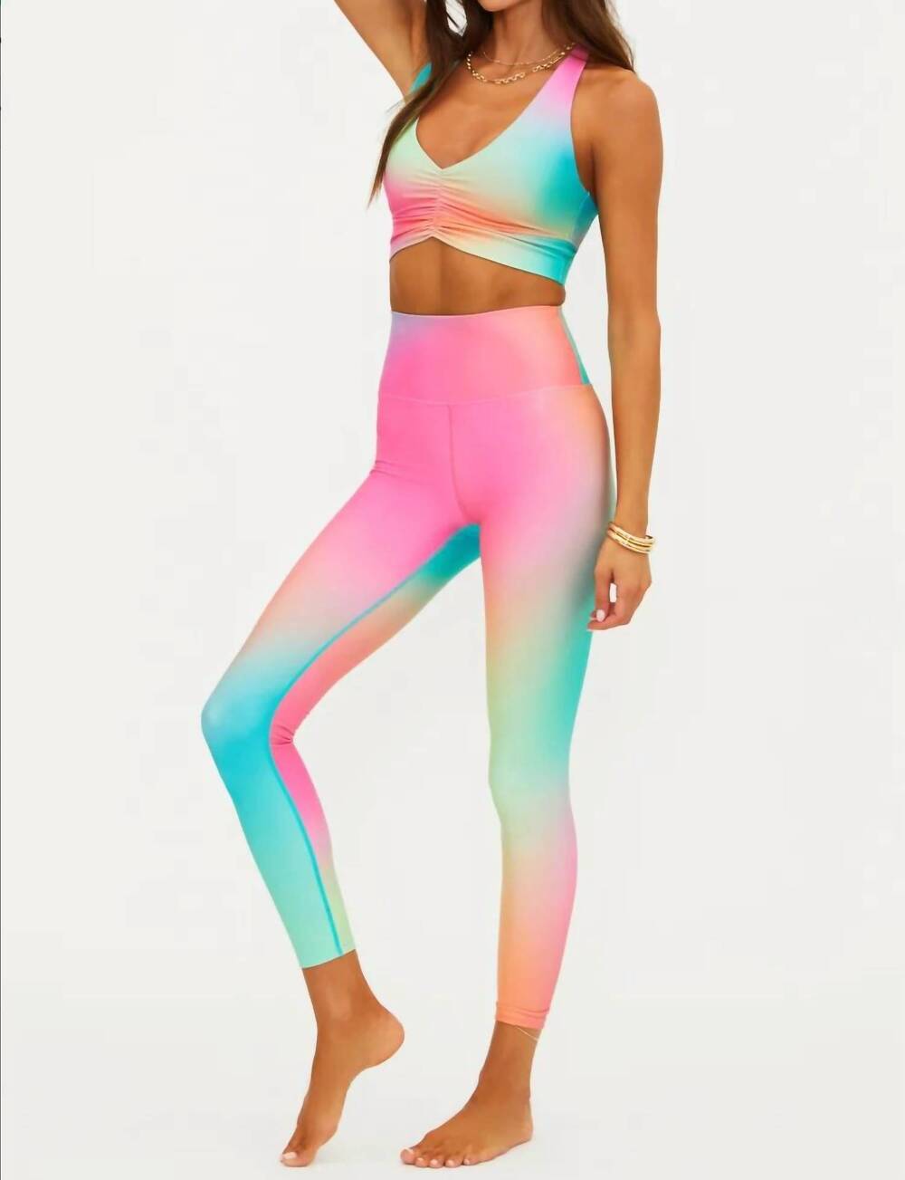 NEW BEACH RIOT piper stretchy leggings in strawberry sunset ombre